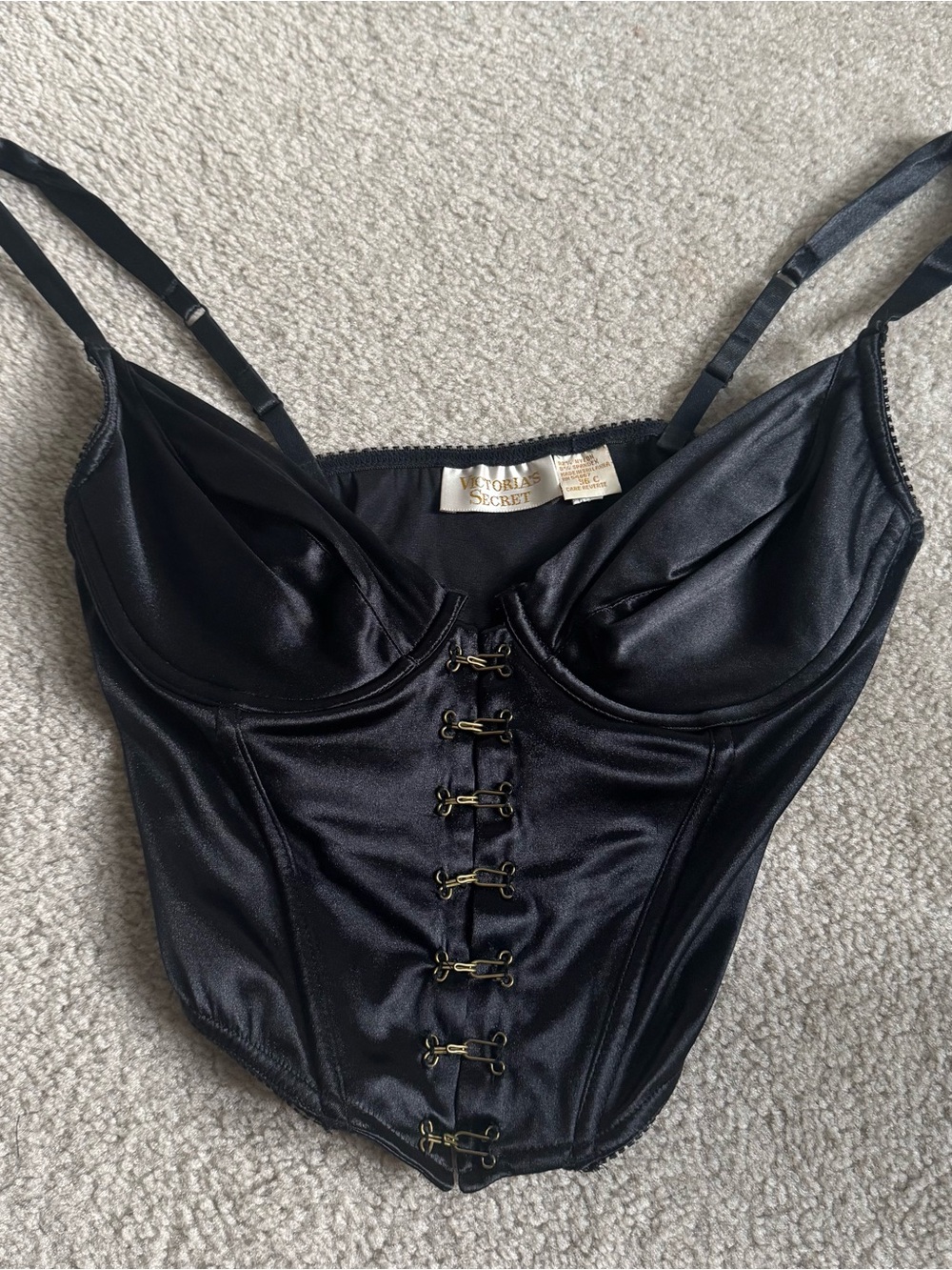 Victoria's Secret 36C Second Skin Satin Black Corset Bustier Stretch Vintage